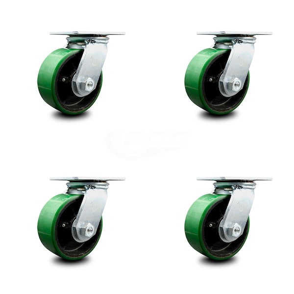 6 Inch Poly on Cast Iron Wheel Heavy Duty Top Plate Swivel Caster SCC, 4PK